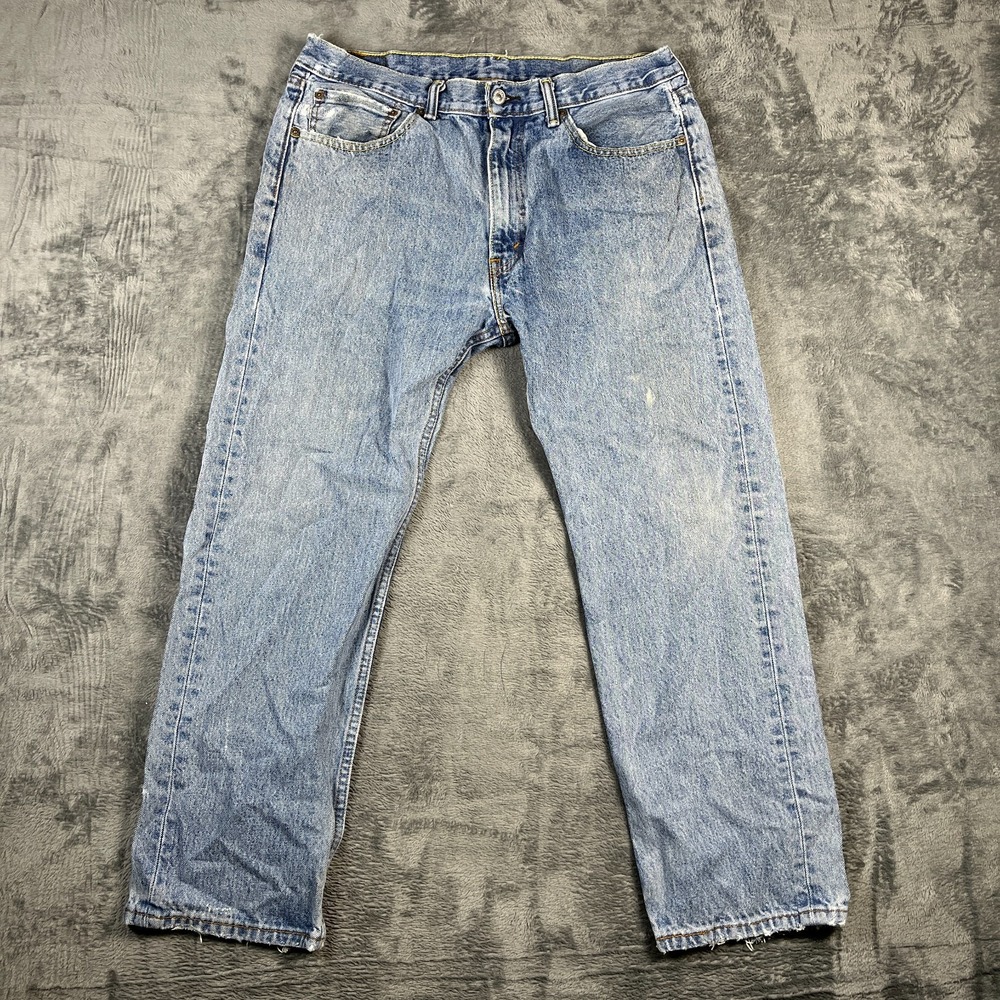 Levi's 505 Jeans Mens 36x29 Blue Denim Cotton Logo Medium Wash Straight Leg